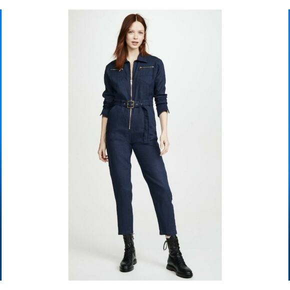WeWoreWhat Navy Linen Utility Jumpsuit - Picture 1 of 8